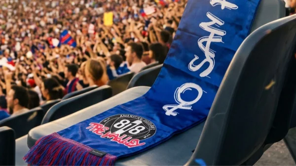 American Outlaws San Fernando chapter soccer scarf in red, white, and blue