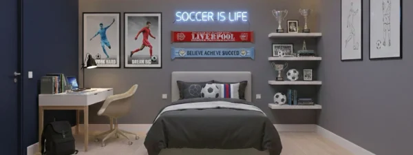 Youth soccer wall art for boys rooms - AI example